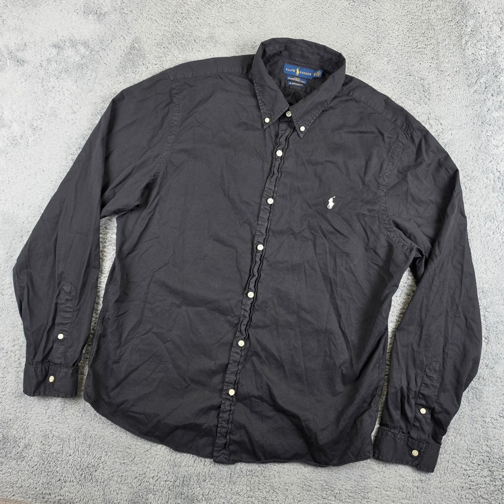 Ralph Lauren Featherweight Twill Shirt Mens XXL Black Slim Untucked Button Down